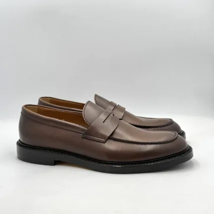 Mocassino Penny Uomo Doucal's In Pelle Marrone Matta con Fondo Cuoio Antiscivolo Art. DU2528SIEWUF253TM04