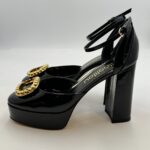 Decolletè Ninalilou in Vernice Nera Fibbia Oro Tacco 11 cm Plateau 3,5 cm art. 342580BB - immagine 3