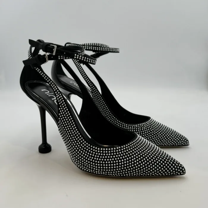 Decolletè Ninalilou in Pelle Nera e Borchie Tacco 9 cm art. 343521C9, foto 1 di 5