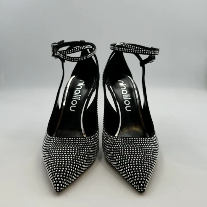 Decolletè Ninalilou in Pelle Nera e Borchie Tacco 9 cm art. 343521C9, foto 2 di 5