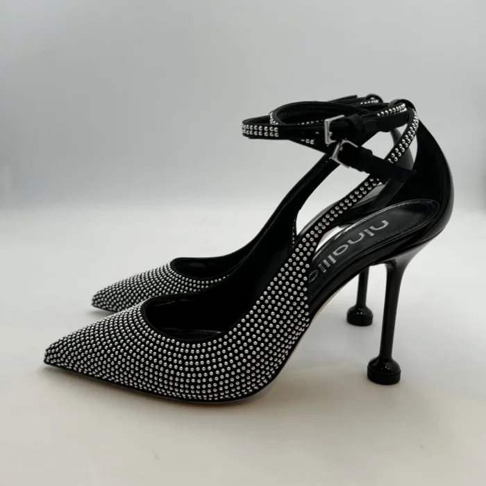 Decolletè Ninalilou in Pelle Nera e Borchie Tacco 9 cm art. 343521C9, foto 3 di 5