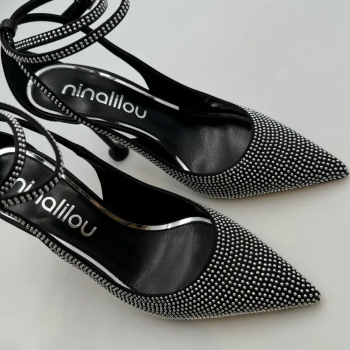 Decolletè Ninalilou in Pelle Nera e Borchie Tacco 9 cm art. 343521C9, foto 5 di 5