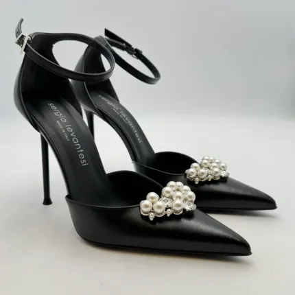 Decolletè Sergio Levantesi in Pelle Nera e Accessorio Perle Tacco 10 cm art. Luxor5