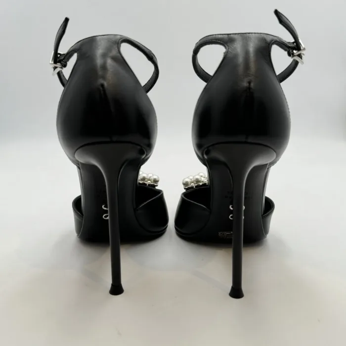 Decolletè Sergio Levantesi in Pelle Nera e Accessorio Perle Tacco 10 cm art. Luxor5, foto 4 di 5