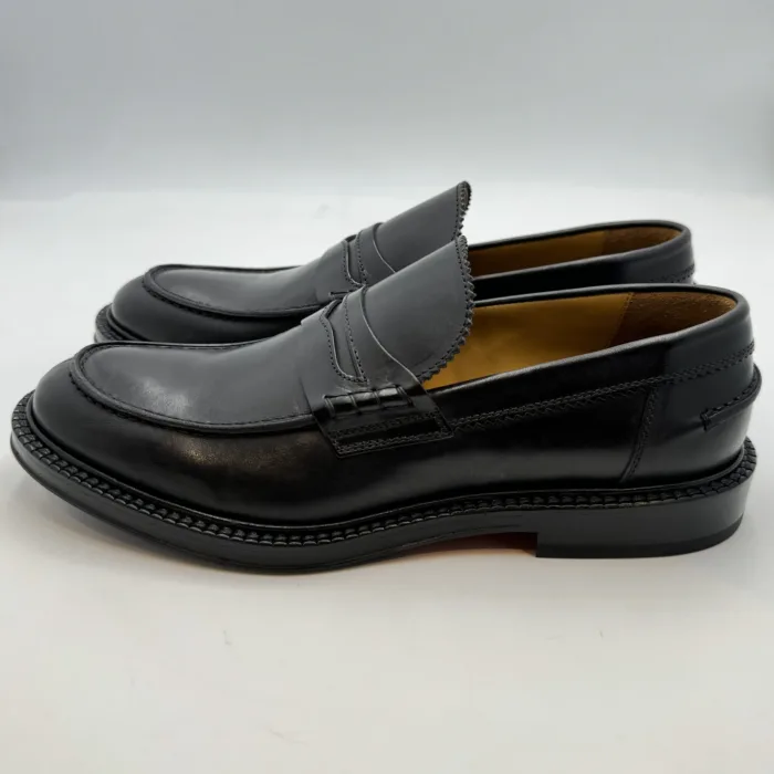 Mocassino Penny Uomo Corvari In Pelle Nera Con Fondo Cuoio Antiscivolo Art. 2540, foto 3 di 4