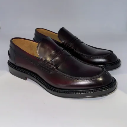 Mocassino Penny Uomo Corvari In Pelle Spazzolata Bordeaux Con Fondo Cuoio Antiscivolo Art. 2540
