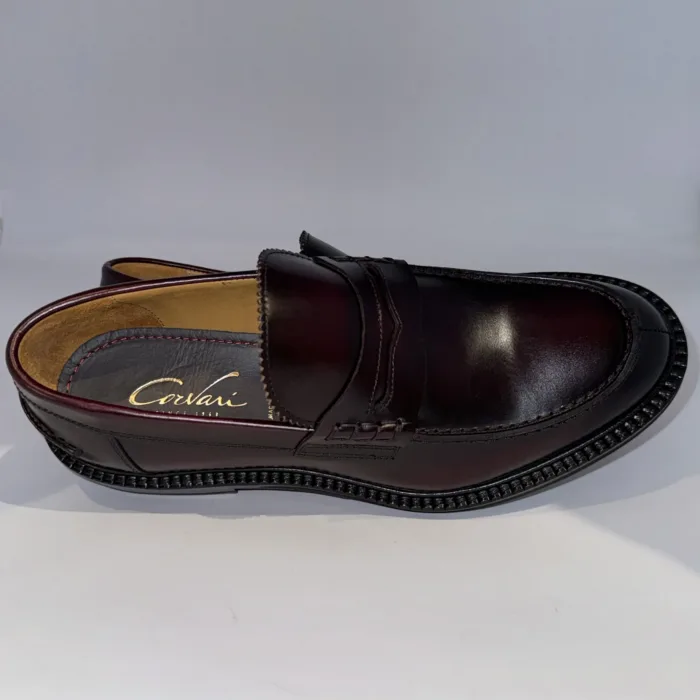 Mocassino Penny Uomo Corvari In Pelle Spazzolata Bordeaux Con Fondo Cuoio Antiscivolo Art. 2540, foto 2 di 2