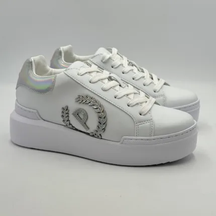 Sneakers Pollini in Nappa Bianca con inserti Specchio Argento cod. SA15184G1IXJ110A