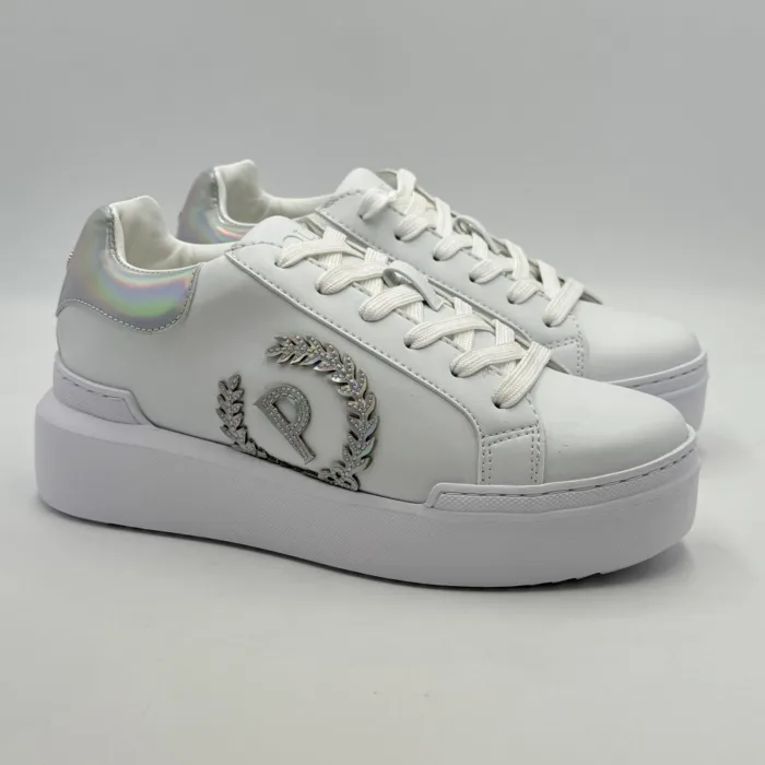 Sneakers Pollini in Nappa Bianca con inserti Specchio Argento cod. SA15184G1IXJ110A, foto 1 di 2