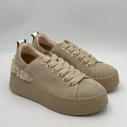 Sneakers Lorenzo Mari in Camoscio Tortora art. Monica H 5cm