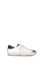 Sneakers Uomo Philippe Model Paris Prsx In Pelle Bianca e Linguetta in Camoscio Cognac cod. PRLU WX38