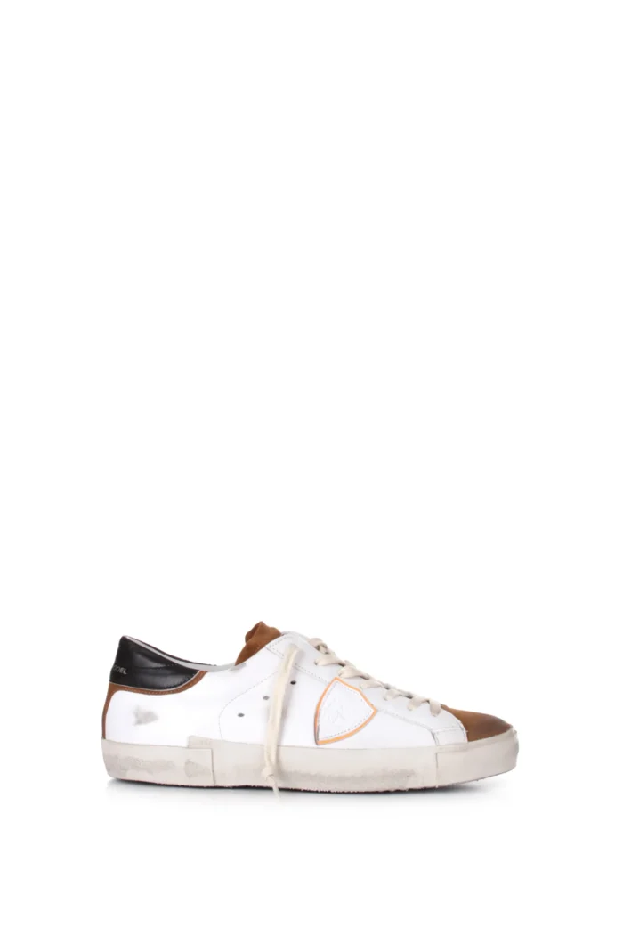 Sneakers Uomo Philippe Model Paris Prsx In Pelle Bianca e Linguetta in Camoscio Cognac cod. PRLU WX38, foto 1 di 4