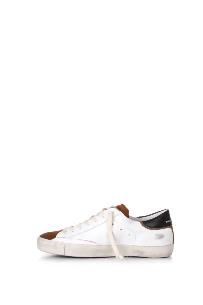 Sneakers Uomo Philippe Model Paris Prsx In Pelle Bianca e Linguetta in Camoscio Cognac cod. PRLU WX38, foto 3 di 4