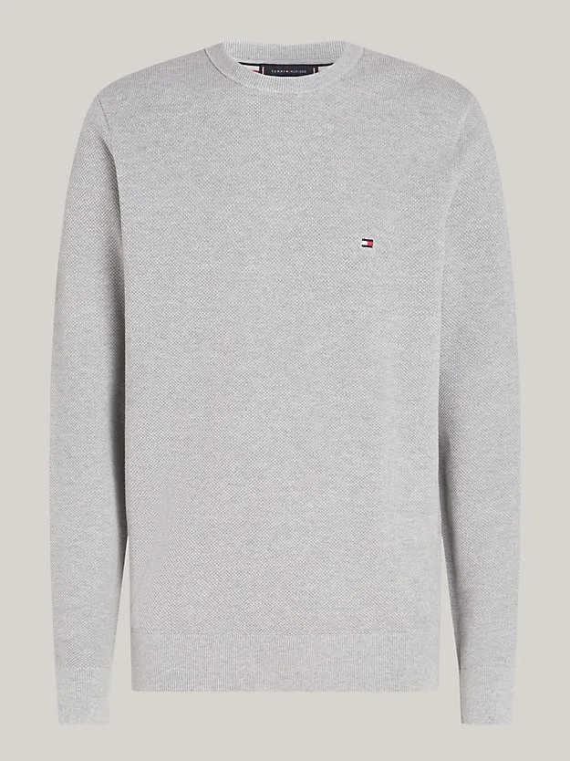 Maglione Girocollo Uomo in Cotone Tramato Grigio Tommy Hilfiger art. MW0MW36347 P01, foto 1 di 5