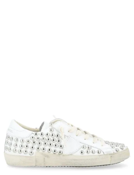 Sneakers Donna Philippe Model Paris Prsx In Pelle Bianca con Borchie art. PRLD SVV2