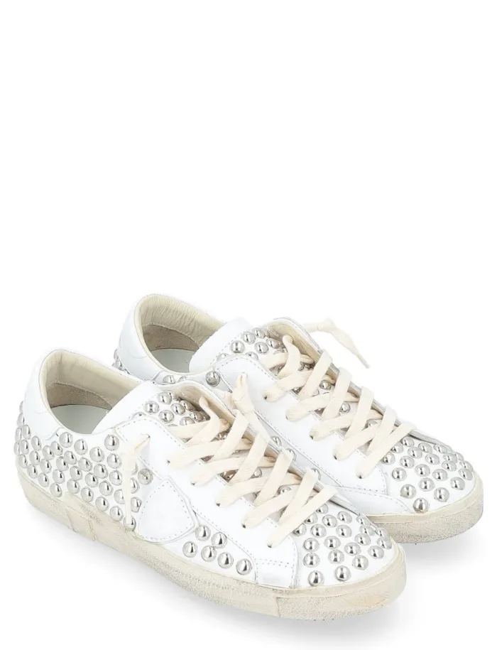 Sneakers Donna Philippe Model Paris Prsx In Pelle Bianca con Borchie art. PRLD SVV2, foto 4 di 5