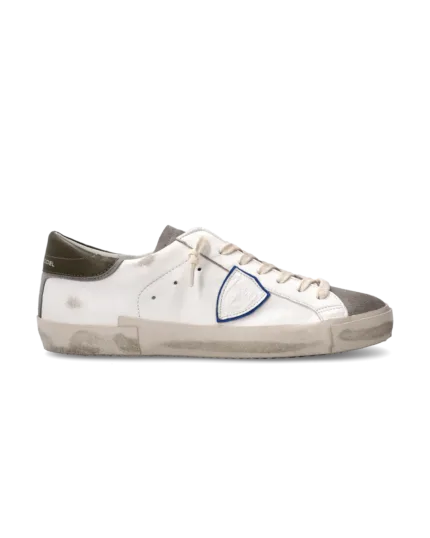 Sneakers Uomo Philippe Model Paris Prsx In Pelle Bianca Linguetta in Camoscio e Dettagli Verde cod. PRLU WX37