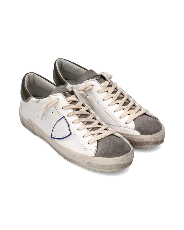 Sneakers Uomo Philippe Model Paris Prsx In Pelle Bianca Linguetta in Camoscio e Dettagli Verde cod. PRLU WX37, foto 2 di 6