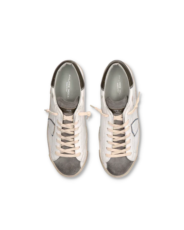 Sneakers Uomo Philippe Model Paris Prsx In Pelle Bianca Linguetta in Camoscio e Dettagli Verde cod. PRLU WX37, foto 4 di 6