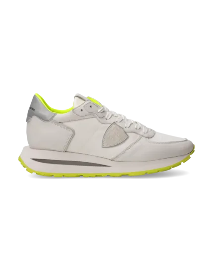 Sneakers Uomo Philippe Model Tropez Haute In Pelle Bianca e Dettagli Giallo Fluo cod. TKLU WNV3