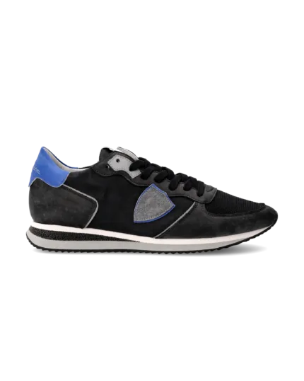 Sneakers Uomo Philippe Model Tropez In Pelle Nera e Dettagli Blu Elettrico cod. TZLU WP45