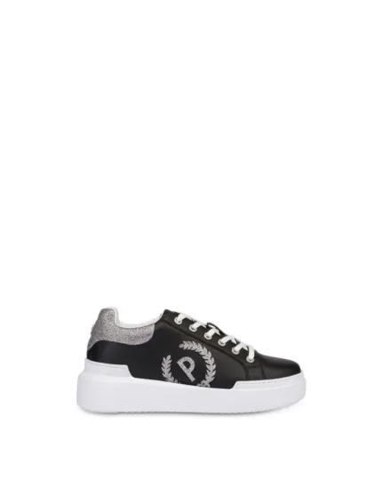 Sneakers Donna Pollini in Nappa Nera e Argento, con inserti Glitter art. SA15184G1LXC200A