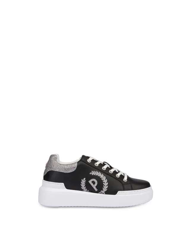 Sneakers Donna Pollini in Nappa Nera e Argento, con inserti Glitter art. SA15184G1LXC200A, foto 1 di 3