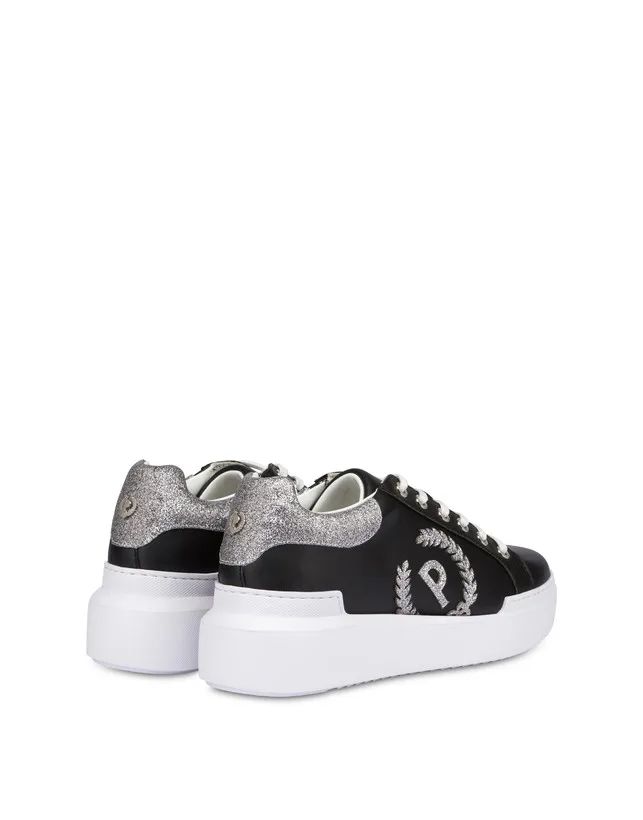 Sneakers Donna Pollini in Nappa Nera e Argento, con inserti Glitter art. SA15184G1LXC200A, foto 2 di 3