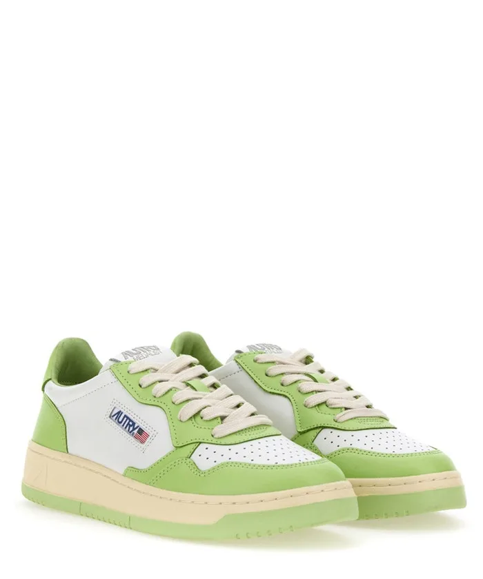 Sneakers Autry Donna Medalist Low in Pelle Bicolor Bianca Verde art. AULW WB42, foto 2 di 4
