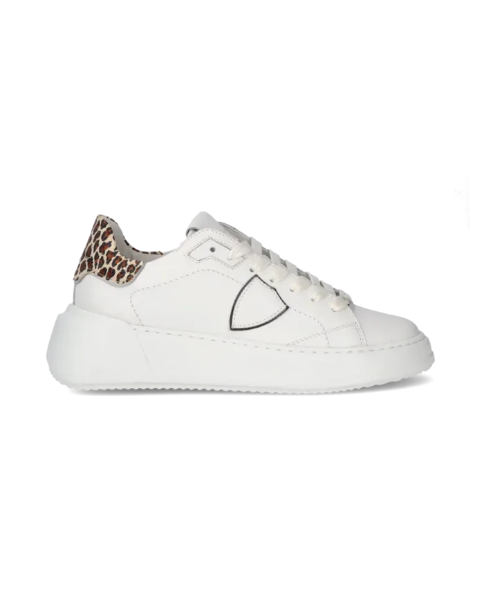 Sneakers Donna Philippe Model Temple Tres in Pelle Bianca Spoiler Maculato art. BJLD VA02, foto 1 di 6