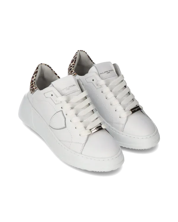 Sneakers Donna Philippe Model Temple Tres in Pelle Bianca Spoiler Maculato art. BJLD VA02, foto 2 di 6
