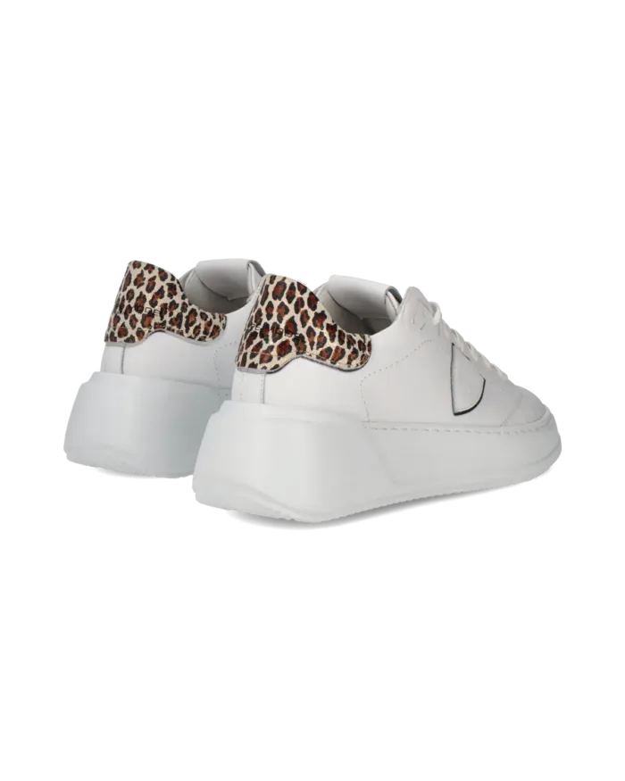 Sneakers Donna Philippe Model Temple Tres in Pelle Bianca Spoiler Maculato art. BJLD VA02, foto 3 di 6