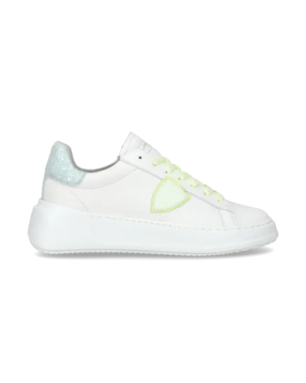 Sneakers Donna Philippe Model Temple Tres In Pelle Bianca Back Glitter Azzurro cod. BJLD VJ01