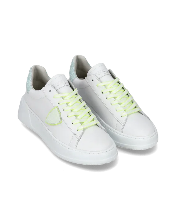 Sneakers Donna Philippe Model Temple Tres In Pelle Bianca Back Glitter Azzurro cod. BJLD VJ01, foto 2 di 6