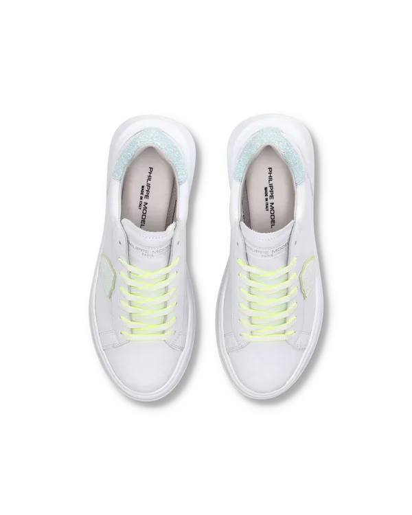 Sneakers Donna Philippe Model Temple Tres In Pelle Bianca Back Glitter Azzurro cod. BJLD VJ01, foto 4 di 6
