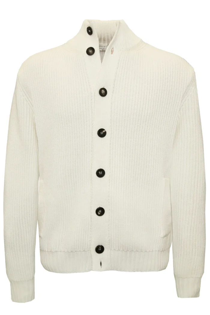 Cardigan Bluson Costa Inglese Filippo De Laurentiis in Lana Merino Latte art. BB3MLT WM7I 020, foto 1 di 3