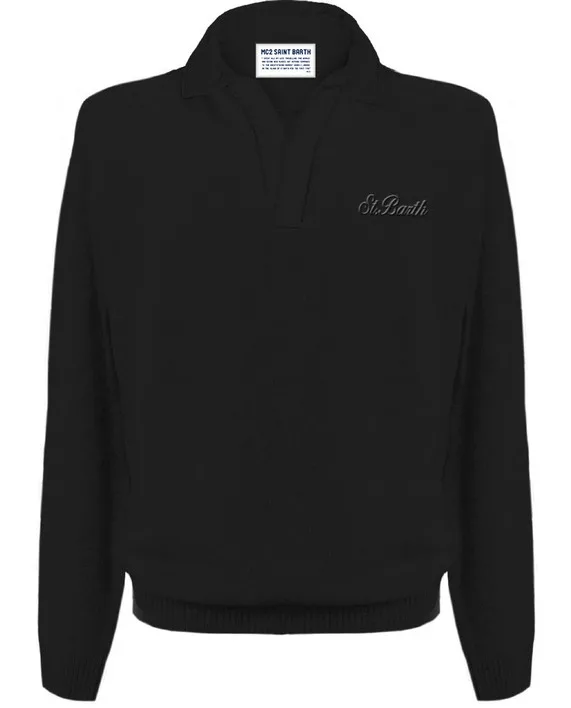 Maglione Polo Skipper Senza Bottoni Mc2 Saint Barth Nero art. Covent Blend Ws 00 Black, foto 1 di 1