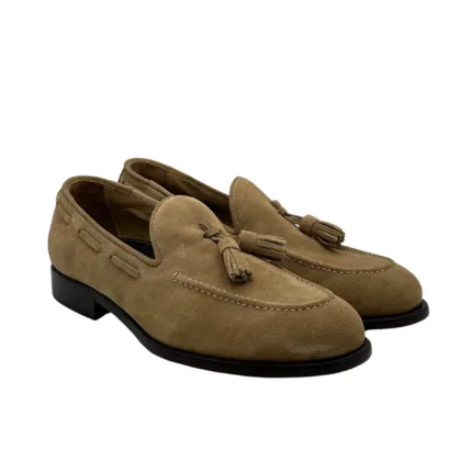 Mocassino Crisci Con Nappine in Camoscio Beige con fondo Cuoio Antiscivolo art 3764