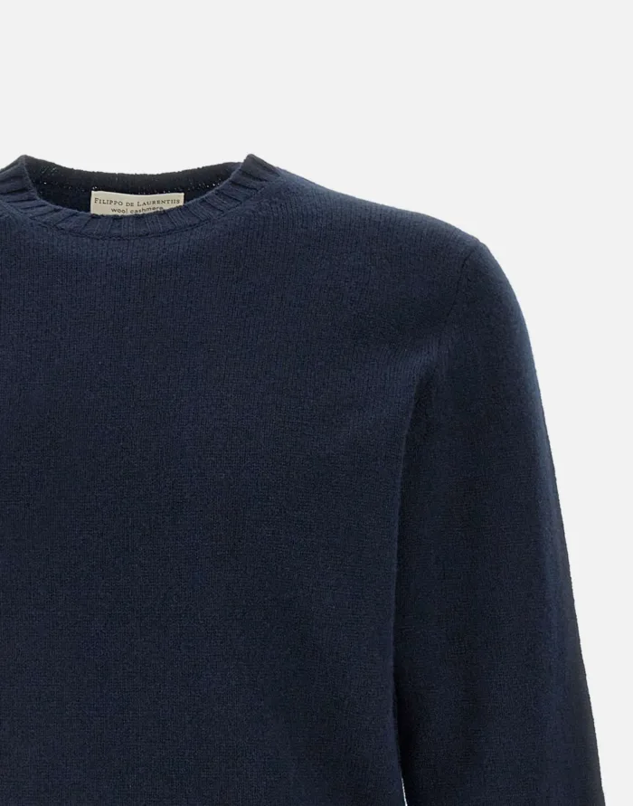 Maglione Girocollo Filippo De Laurentiis in Puro Cashmere Finezza 7 Blu Art. GC3MLM CA7R 890, foto 4 di 5