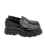 Mocassino Carmens in Pelle Nera con Borchie e Suola in Gomma H 4 cm art. Cindy Stud 54223 - immagine 2