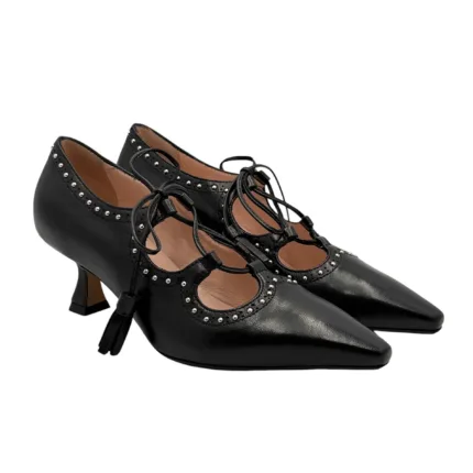 Decolletè Donna Anna F in Pelle Nero e Borchie tacco 6 cm art. 1752