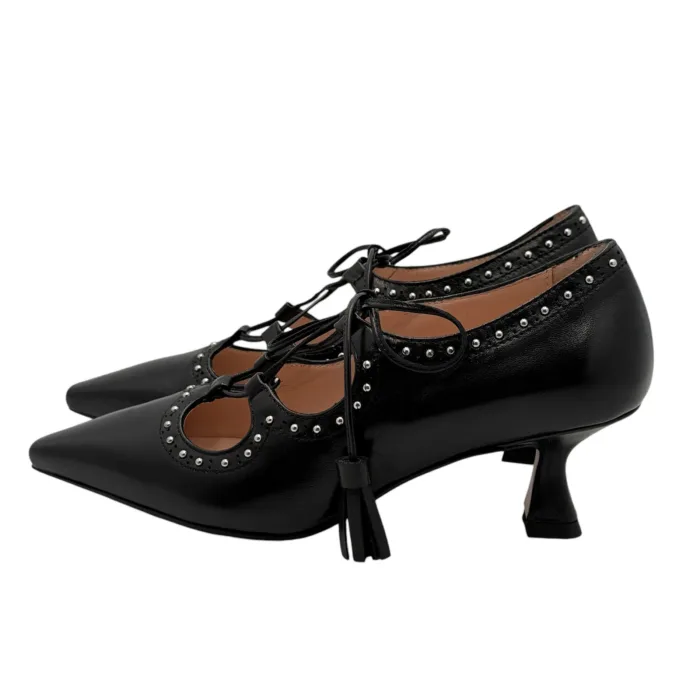 Decolletè Donna Anna F in Pelle Nero e Borchie tacco 6 cm art. 1752, foto 3 di 5