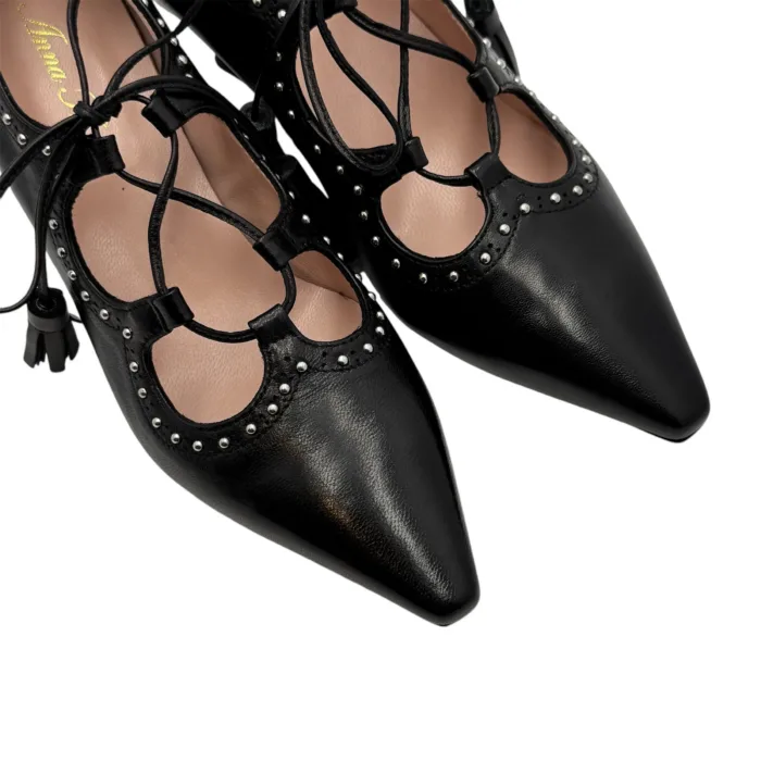 Decolletè Donna Anna F in Pelle Nero e Borchie tacco 6 cm art. 1752, foto 5 di 5