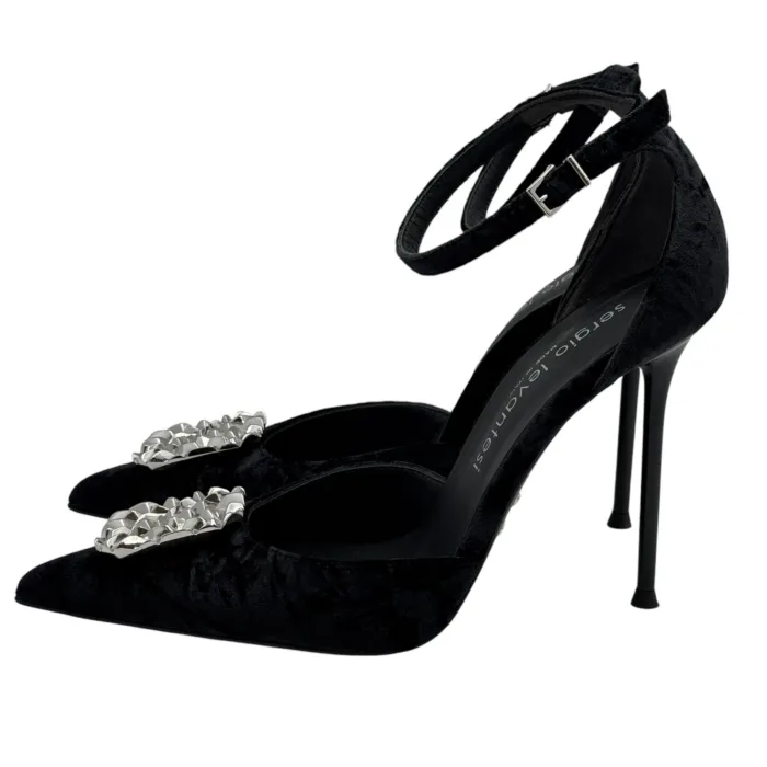 Decolletè Sergio Levantesi in Velluto Nero Tacco 10 cm art. Lamia, foto 3 di 4