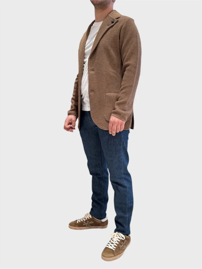 Giacca Lardini in Maglia Tramata Cammello Art. IVLJM56 IV63001 220, foto 2 di 4