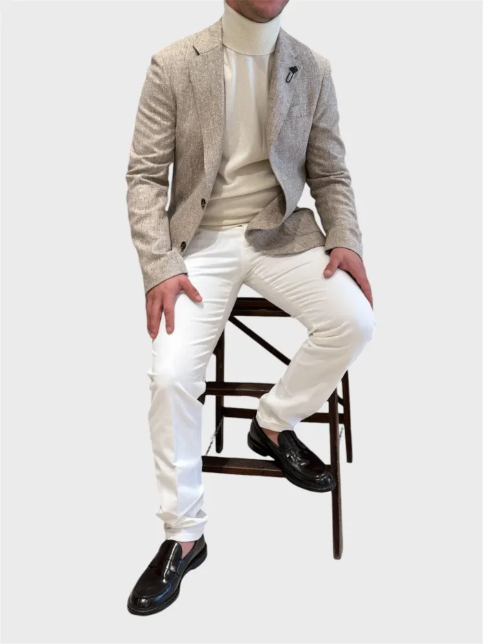Pantaloni con Elastico in vita e Tasca a Filo Michael Coal Bianco art. Brad Plus One More Size 2505 Lungo, foto 2 di 3