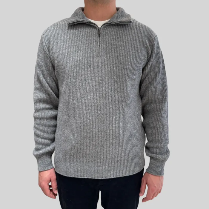 Maglione Mezza Zip Costa Inglese Filippo De Laurentiis in Misto Lana Cashmere Grigio Art. MZ3ML WC7P 940, foto 1 di 2