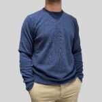Maglione Girocollo Filippo De Laurentiis in Pura Lana Cashmere Blu Indaco art. GC1MLD CA12R 870