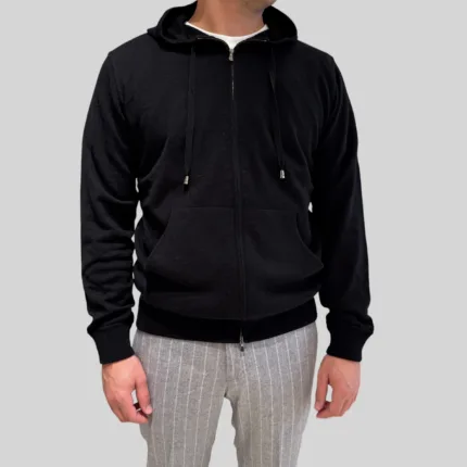 Felpa In Maglia con Cappuccio E Zip Filippo De Laurentiis in Misto Lana Cashmere Nera art. FH1ML2AT WC12R 990