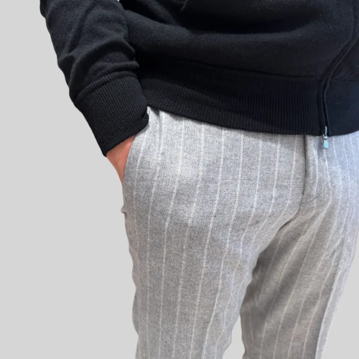 Pantalone Gessato con Tasca a Filo Michael Coal Grigio Chiaro in Lana art. Brad 3018 Lungo, foto 2 di 2